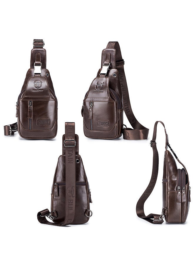BULLCAPTAIN Men's Leather Sling Bag Waterproof Crossbody Pack Chest Shoulder Backpack for Hiking Cycling Mountaineering Travelling  - Image 4