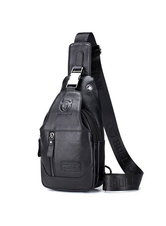 BULLCAPTAIN Men's Leather Sling Bag Waterproof Crossbody Pack Chest Shoulder Backpack for Hiking Cycling Mountaineering Travelling  - Image 1