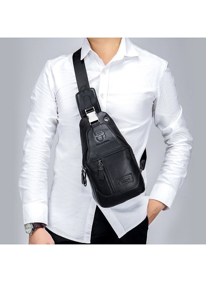 BULLCAPTAIN Men's Leather Sling Bag Waterproof Crossbody Pack Chest Shoulder Backpack for Hiking Cycling Mountaineering Travelling  - Image 2