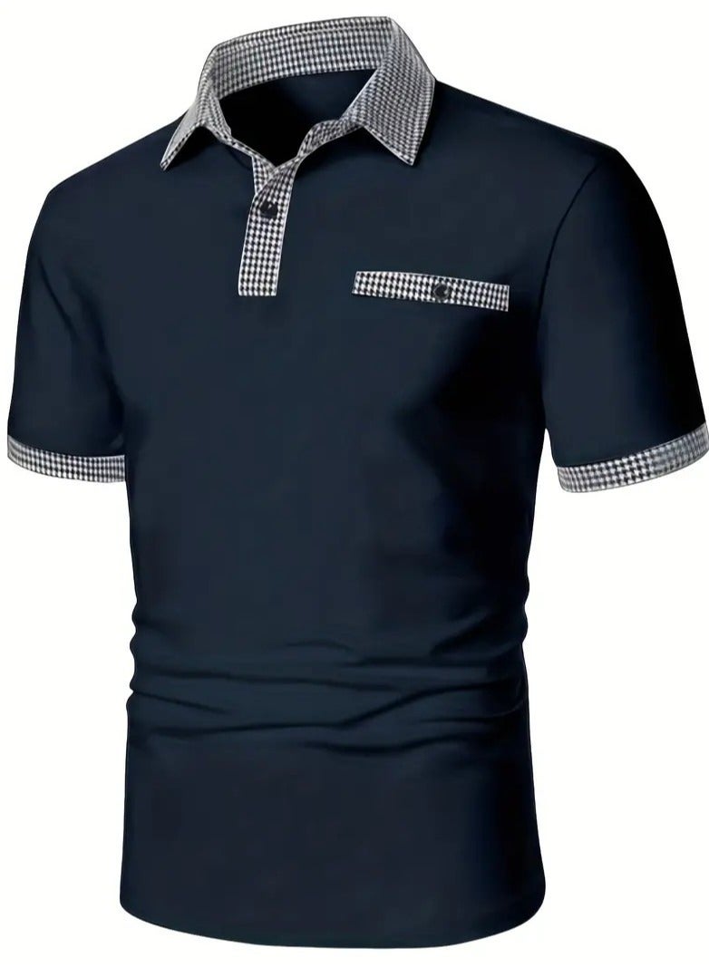 NIBEMINENT Houndstooth Casual Slightly Stretch Button Up Short Sleeve Shirt, Men's Shirt For Summer - Image 2