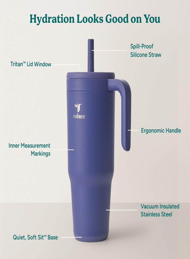 REDUCE Chiller Vacuum Insulated 40 oz Tumbler with Spill-Proof Silicone Straw - Sustainable Tritan Lid with Water Intake Markers - Soft Sit Base Travel Mug - Dishwasher Safe - Future Dusk - Image 3