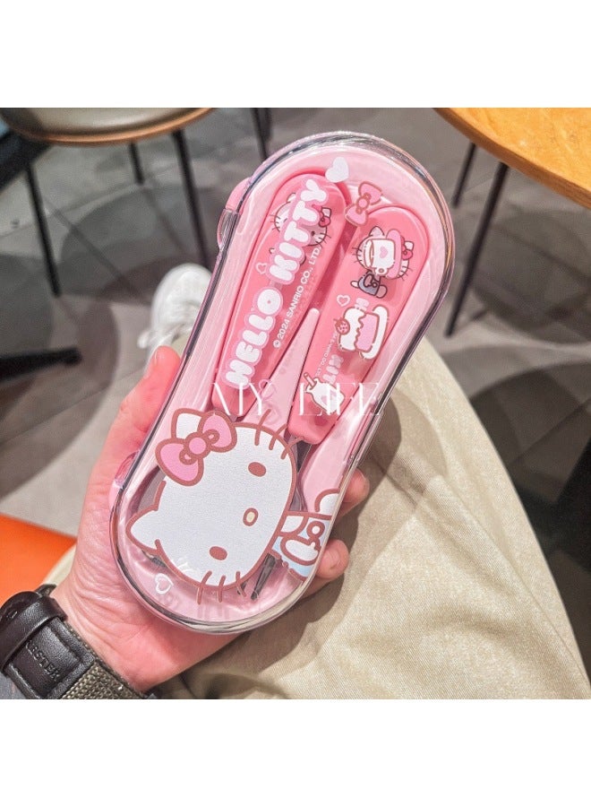 Sanrio Cute Baby Stainless Steel Tableware Suit Spoon Fork With Box Two-piece Suit Children's Special Anti-drop-Specifications:Hello Kitty Baby Spoon And Fork  - Image 1