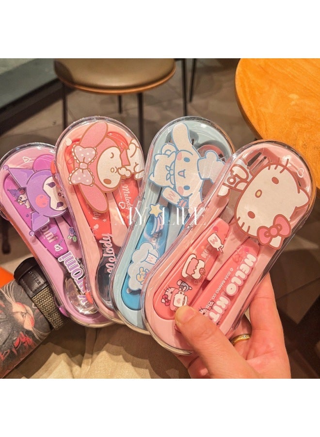 Sanrio Cute Baby Stainless Steel Tableware Suit Spoon Fork With Box Two-piece Suit Children's Special Anti-drop-Specifications:Hello Kitty Baby Spoon And Fork  - Image 2