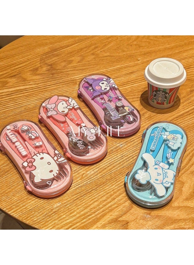 Sanrio Cute Baby Stainless Steel Tableware Suit Spoon Fork With Box Two-piece Suit Children's Special Anti-drop-Specifications:Hello Kitty Baby Spoon And Fork  - Image 5