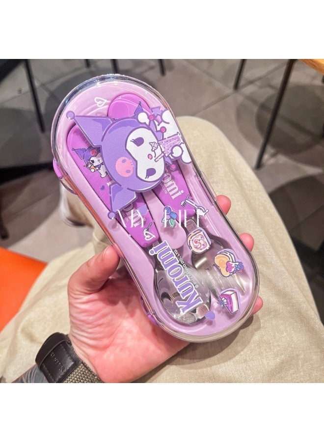Sanrio Cute Baby Stainless Steel Tableware Suit Spoon Fork With Box Two-piece Suit Children's Special Anti-drop-Specifications:Hello Kitty Baby Spoon And Fork  - Image 3
