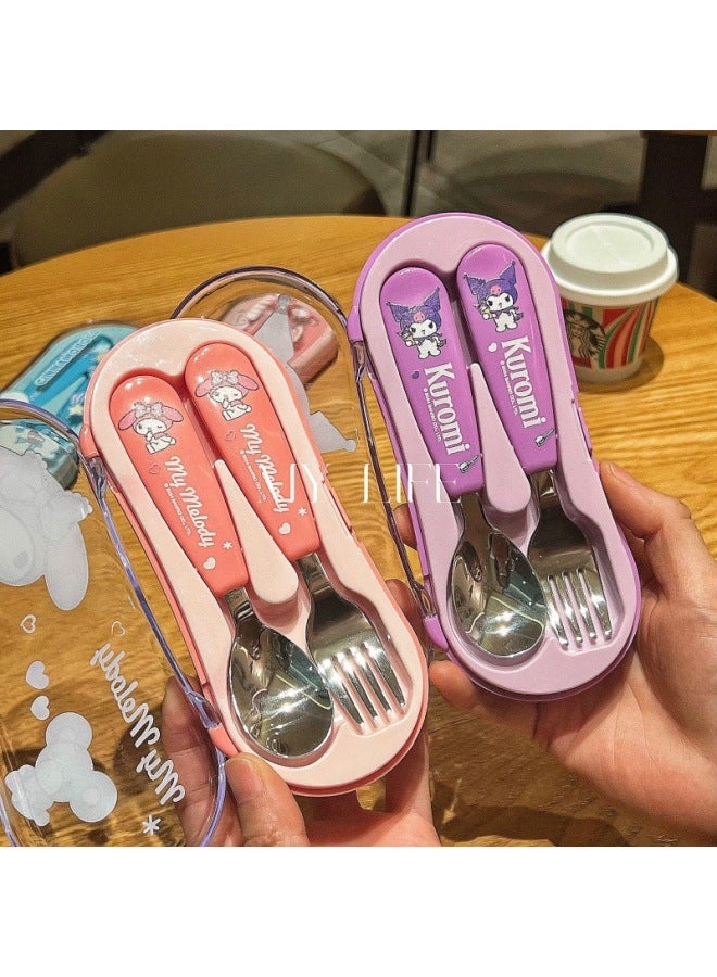 Sanrio Cute Baby Stainless Steel Tableware Suit Spoon Fork With Box Two-piece Suit Children's Special Anti-drop-Specifications:Hello Kitty Baby Spoon And Fork  - Image 4