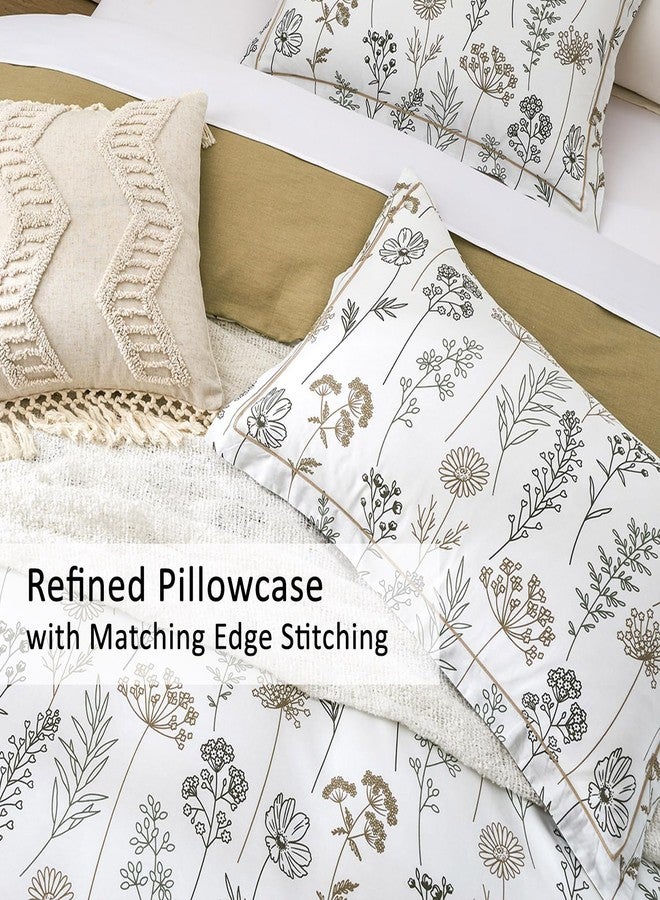 ALEISSEL White Botanical Cotton Comforter Queen Size - 3PC Lightweight Bedding Sets with Ultra-Soft Alternative Fill, Luxurious Pale Mustard Reversible Design (1 Comforter, 2 Pillowshams) - Image 3