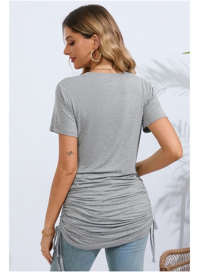 Sosolism - 4 in 1 Women's Maternity Nursing T-Shirt Dress for Breastfeeding Solid Short Sleeve Top Light Grey - Image 1