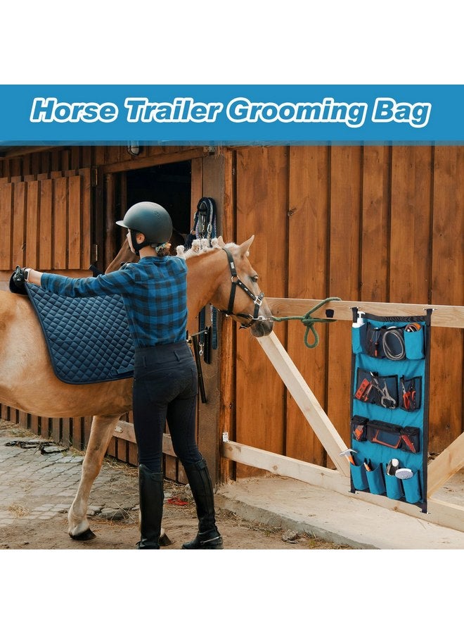 Riakrum 2 Pcs Horse Trailer Grooming Bag Hanging Trailer Door Caddy Horse Trailer Organizer Horse Trailer Storage, 2 Colors (Fresh,39 x 23 Inch) - Image 4
