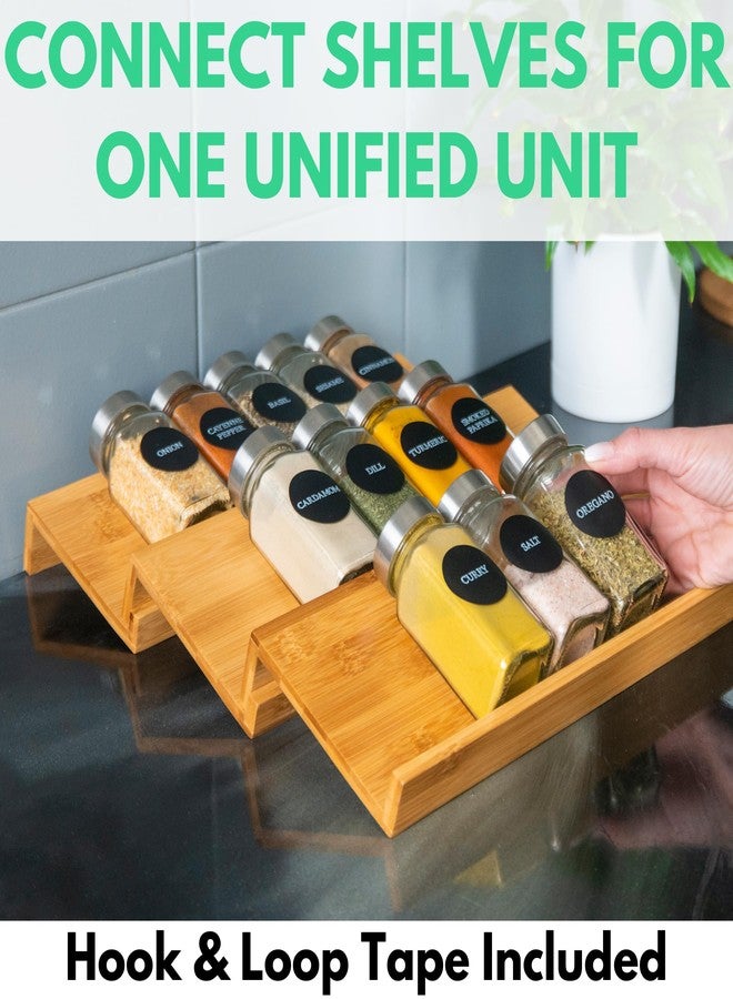Ketumal Adjustable Expandable Spice Rack Organizer for Drawer, 4pcs 4 Tiers Kitchen Countertop Cabinet Storage, 13''W x18''D, Teak Wood Tiered Shelf - Image 5