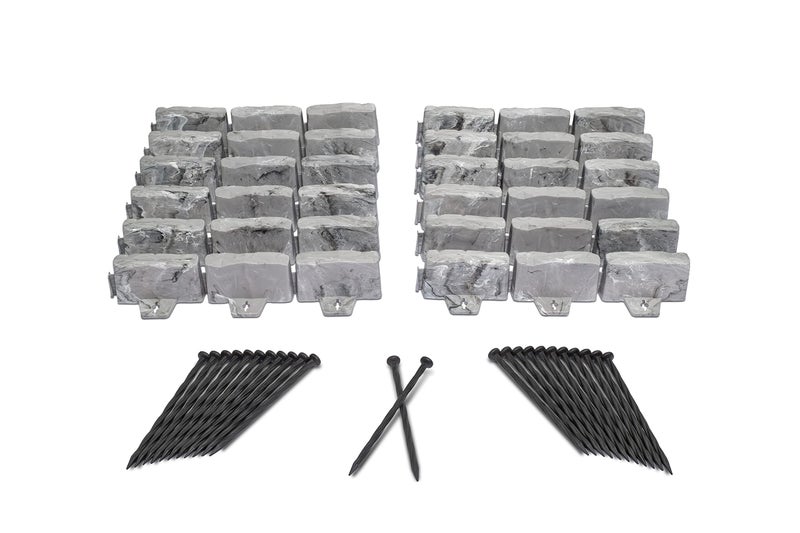 EasyFlex NoDig Landscape Edging with Anchoring Spikes 27 in Tall Decorative StoneLook Garden Border 15 Foot Kit Slate Gray - Image 2