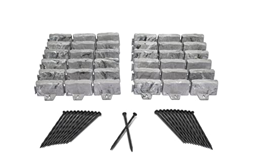 EasyFlex NoDig Landscape Edging with Anchoring Spikes 27 in Tall Decorative StoneLook Garden Border 15 Foot Kit Slate Gray - Image 1