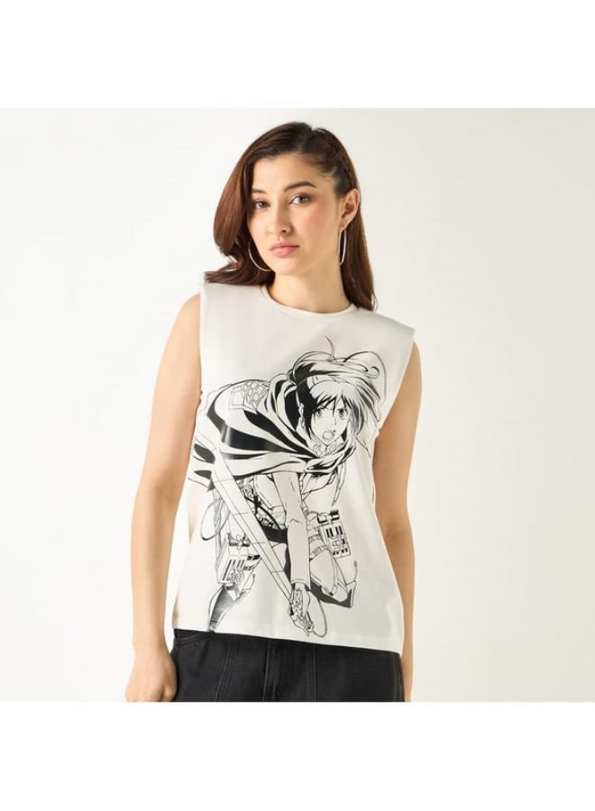 SP Characters Anime Print Sleeveless T-shirt with Crew Neck  - Image 1