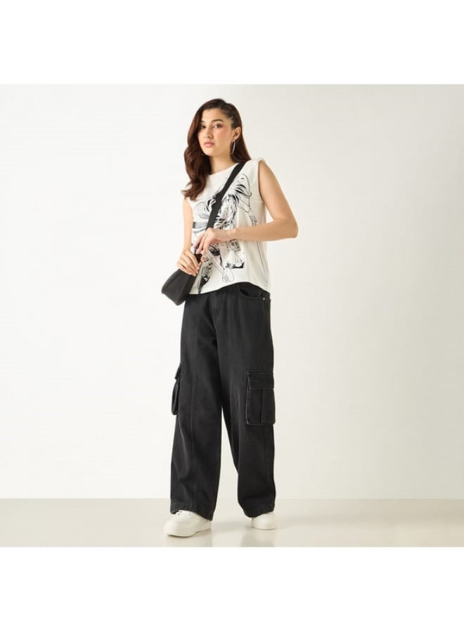 SP Characters Anime Print Sleeveless T-shirt with Crew Neck  - Image 2