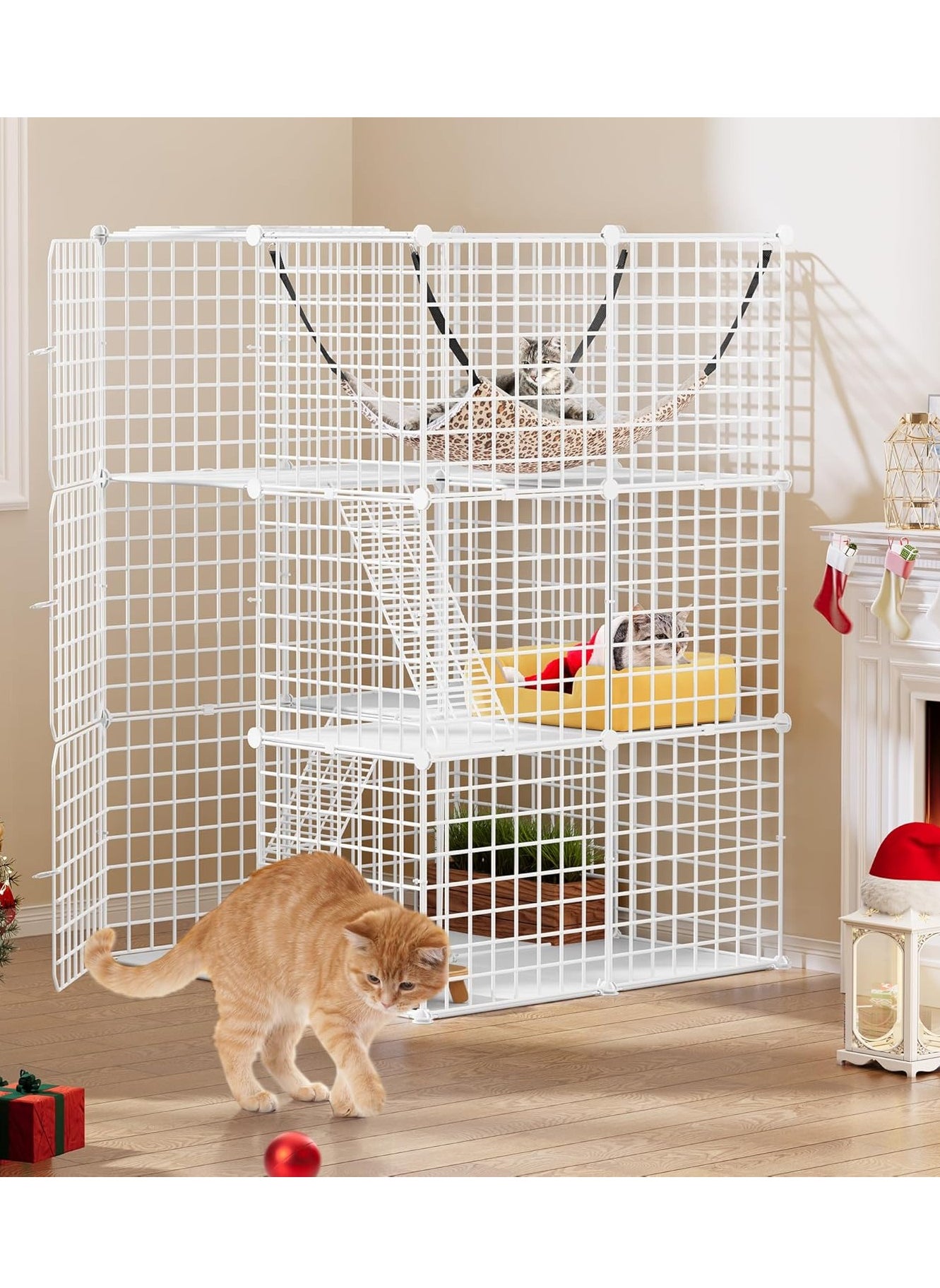 MissTiara Cat Cage, Cat house, Cat Cages Indoor Large, DIY Cat Enclosure Outdoor, Pet Cage for Rabbits, Small Animals ,Cat tree can be placed (White 147x111x75 cm) 