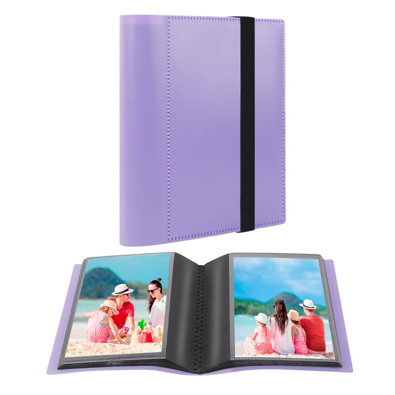 Aevdor Small Photo Album 4x6 Mini Photo Album 64 Pockets Holds 64 Pictures with Strong Elastic Band Small Photo Book for 4x6 Family Baby Anniversary Vacations Birthday Wedding Pictures Purple