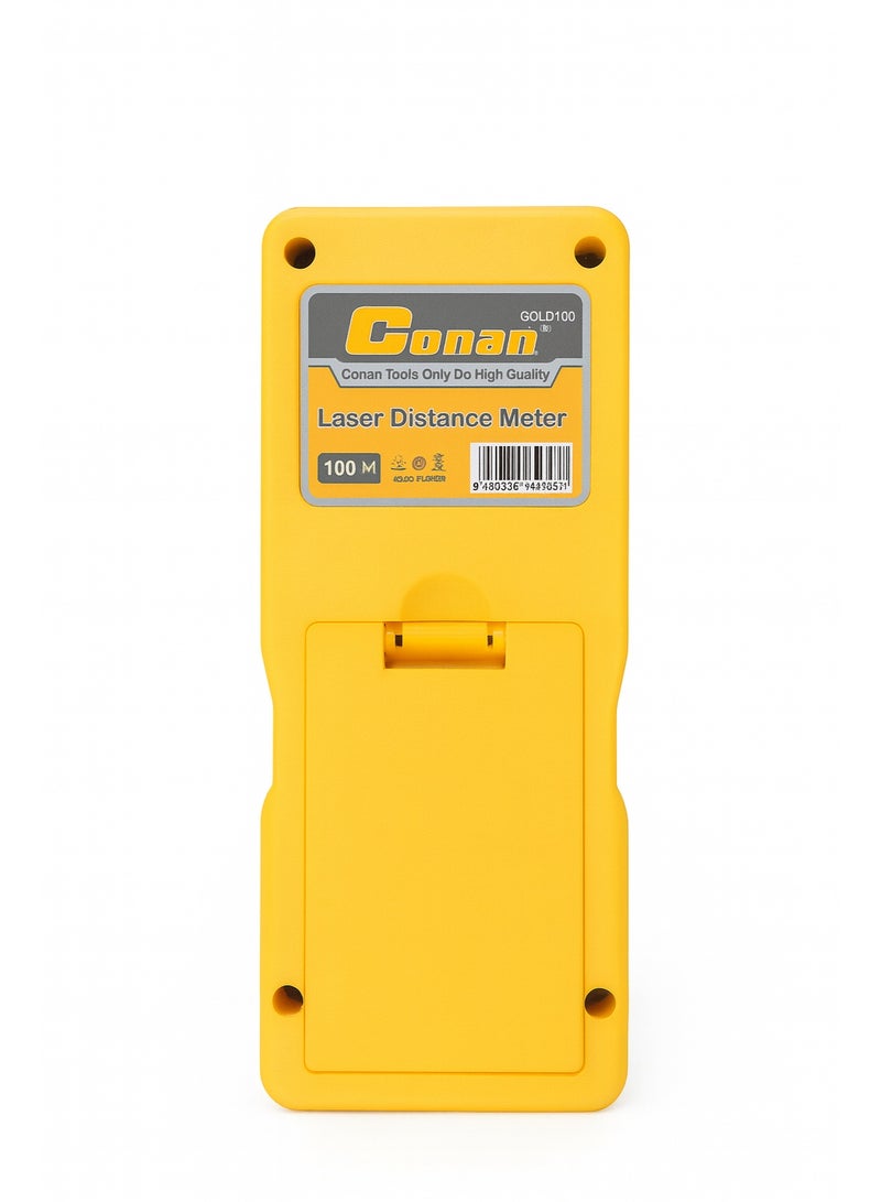 Conan COLD100 Laser Distance Meter – 100m Range, ±2mm Accuracy, Modes for Length/Area/Volume/Pythagorean (Indirect), Unit Conversion (m/ft/in), 50-Reading Memory, 635nm Class II Laser, Built-in Bubble Level & Wrist Strap – Powered by 3×AAA - Image 3