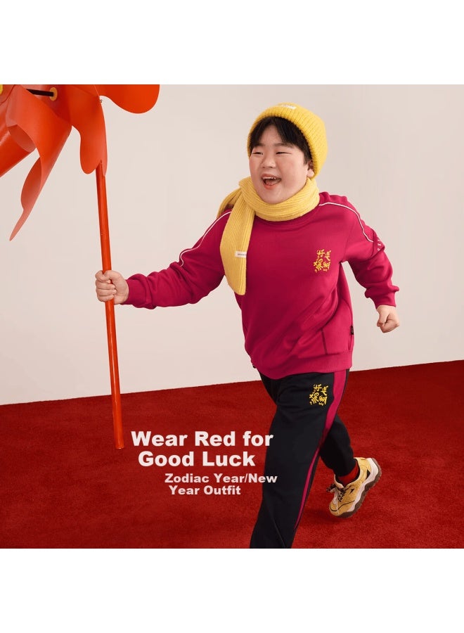 TABE Little Pig Tony Plus Velvet Thickened Boys' Autumn Winter Sportswear Youth Red Outfit - Image 2