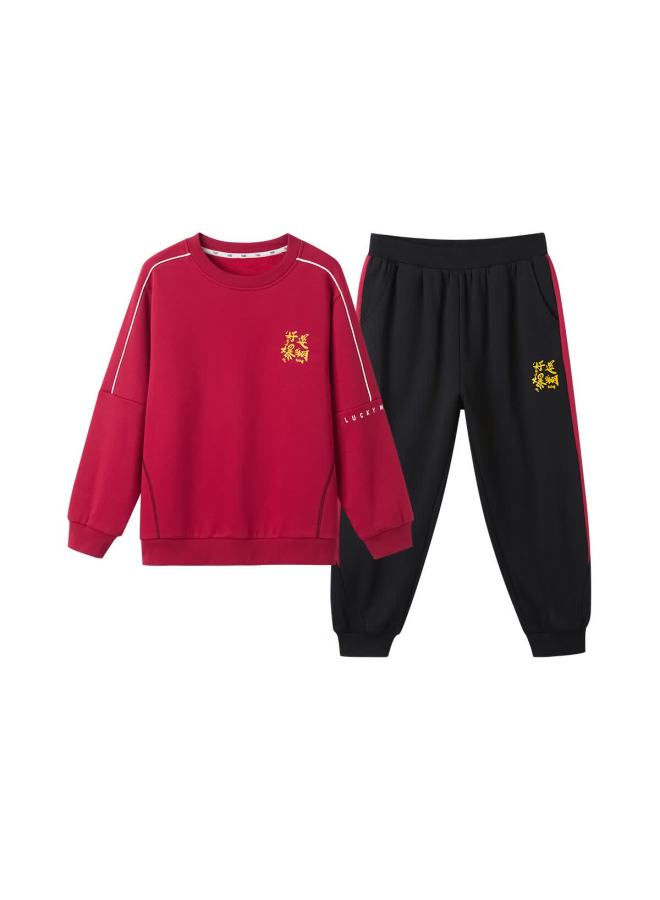TABE Little Pig Tony Plus Velvet Thickened Boys' Autumn Winter Sportswear Youth Red Outfit - Image 3