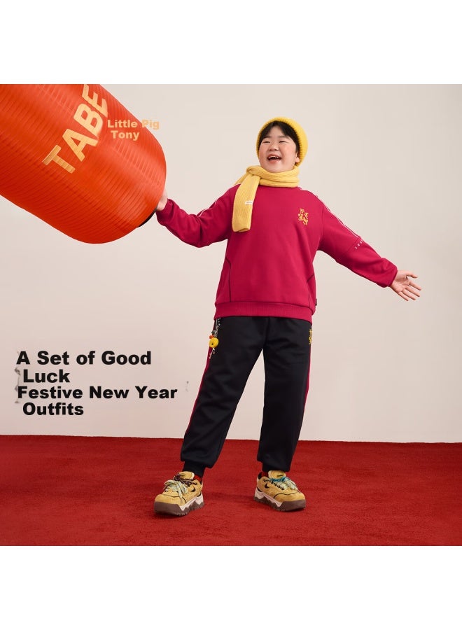TABE Little Pig Tony Plus Velvet Thickened Boys' Autumn Winter Sportswear Youth Red Outfit - Image 1