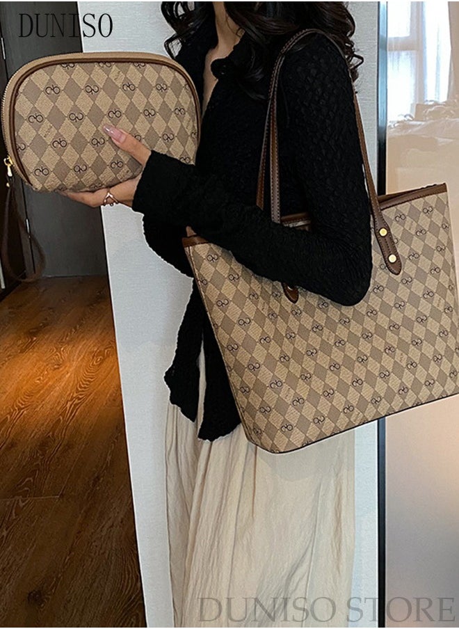 DUNISO - 2 Piece Women's Fashion Shoulder Tote Bag Faux Leather Handbag Set For Women Large Capacity Clutch Bag Fashionable Travel Messenger Shoulder Bag For Ladies - Image 1