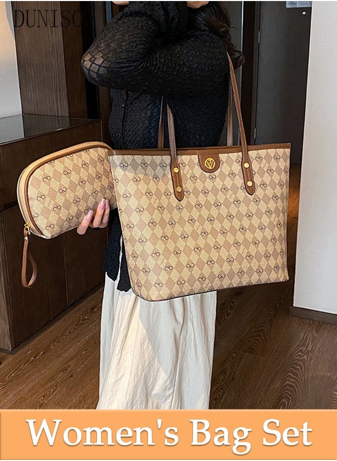 DUNISO - 2 Piece Women's Fashion Shoulder Tote Bag Faux Leather Handbag Set For Women Large Capacity Clutch Bag Fashionable Travel Messenger Shoulder Bag For Ladies - Image 1