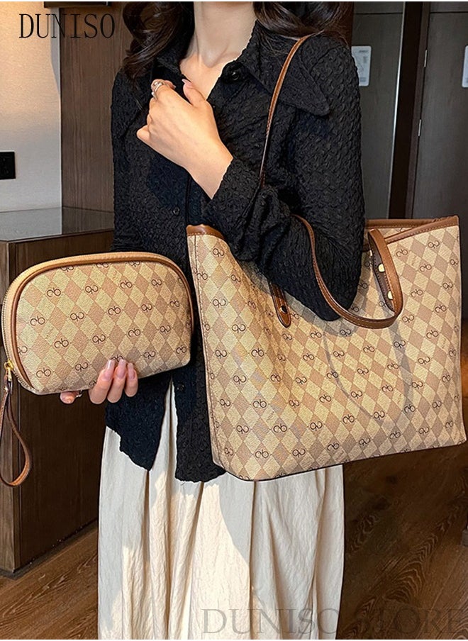 DUNISO - 2 Piece Women's Fashion Shoulder Tote Bag Faux Leather Handbag Set For Women Large Capacity Clutch Bag Fashionable Travel Messenger Shoulder Bag For Ladies - Image 1