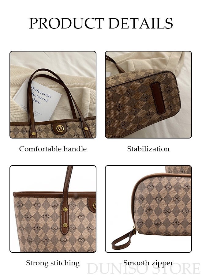 DUNISO - 2 Piece Women's Fashion Shoulder Tote Bag Faux Leather Handbag Set For Women Large Capacity Clutch Bag Fashionable Travel Messenger Shoulder Bag For Ladies - Image 1