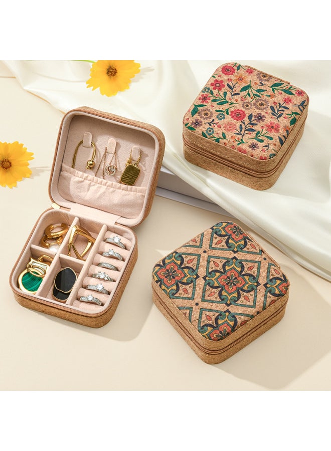 Portable Cork Jewelry Organizer Box Travel Case for Earrings Rings Necklace Storage with Zipper - Image 4