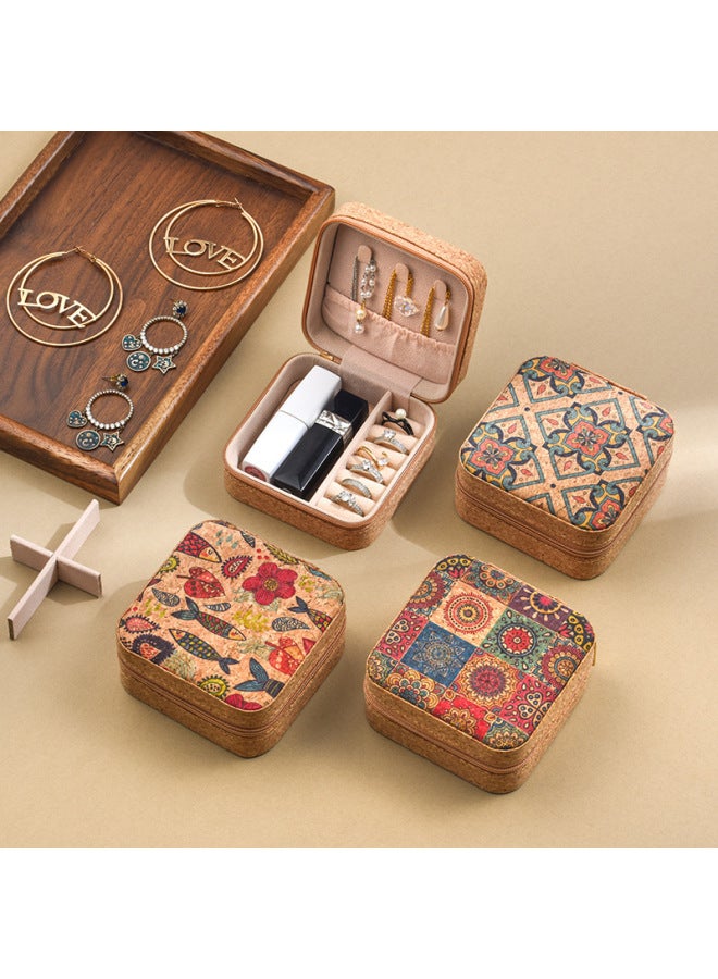 Portable Cork Jewelry Organizer Box Travel Case for Earrings Rings Necklace Storage with Zipper - Image 5