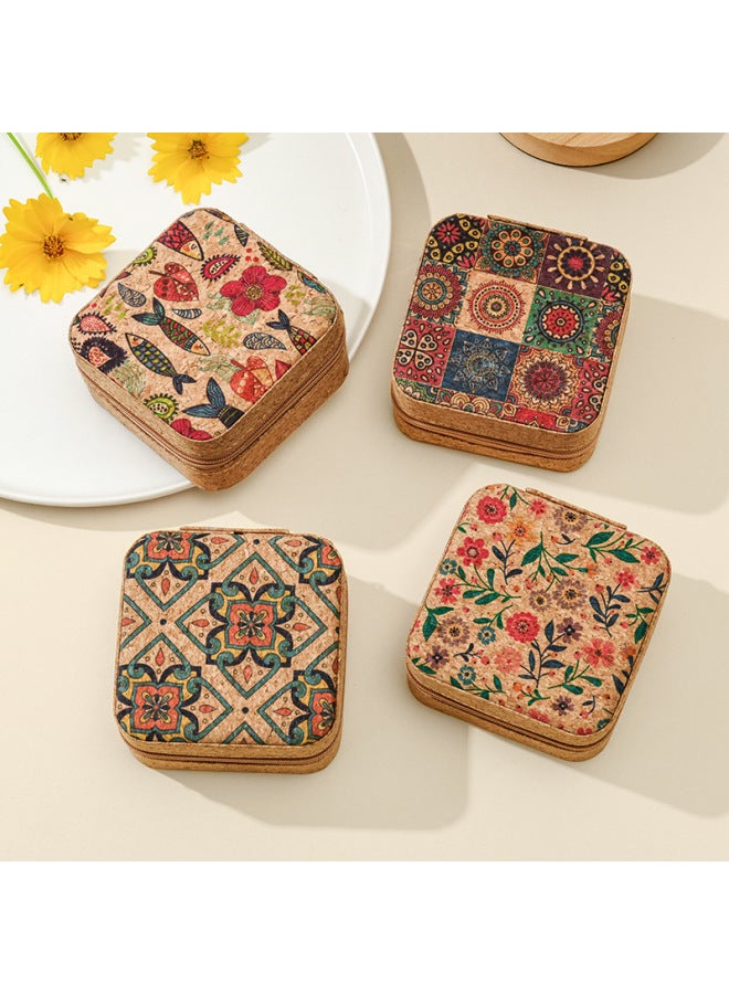 Portable Cork Jewelry Organizer Box Travel Case for Earrings Rings Necklace Storage with Zipper - Image 3