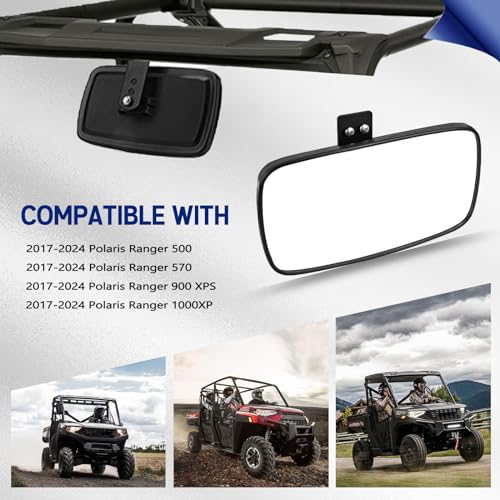 UNIGT Ranger Rear View Mirror, UNIGT Center Convex Rearview Mirrors Compatible with 2017-2025 Polaris Ranger 500 570 900 XP 1000 XP/Crew Fits Factory Present Drop Down Mounting Tab 2879969 - Image 5