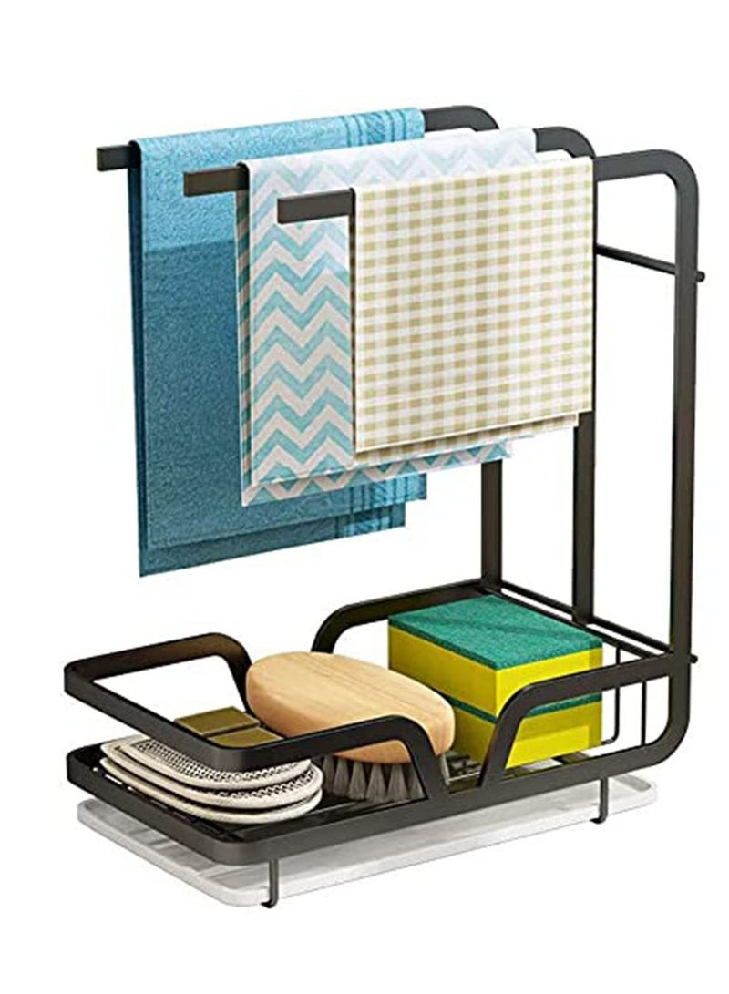 MIXDE Kitchen Sink Caddy Sponge Holder with Dishcloth Drying Rack,Kitchen Rag Stand Sponge Brush Soap Dish Dishcloth Rack Sink Storage Organizer for Kitchen Countertop - Image 1