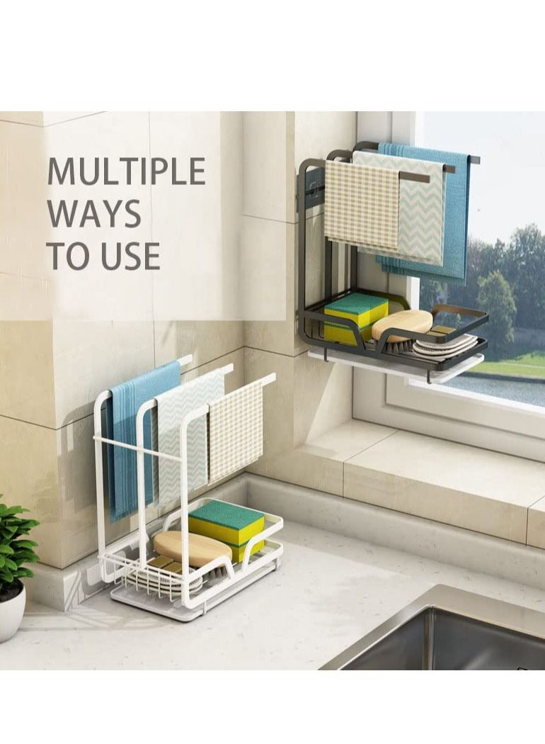 MIXDE Kitchen Sink Caddy Sponge Holder with Dishcloth Drying Rack,Kitchen Rag Stand Sponge Brush Soap Dish Dishcloth Rack Sink Storage Organizer for Kitchen Countertop - Image 5