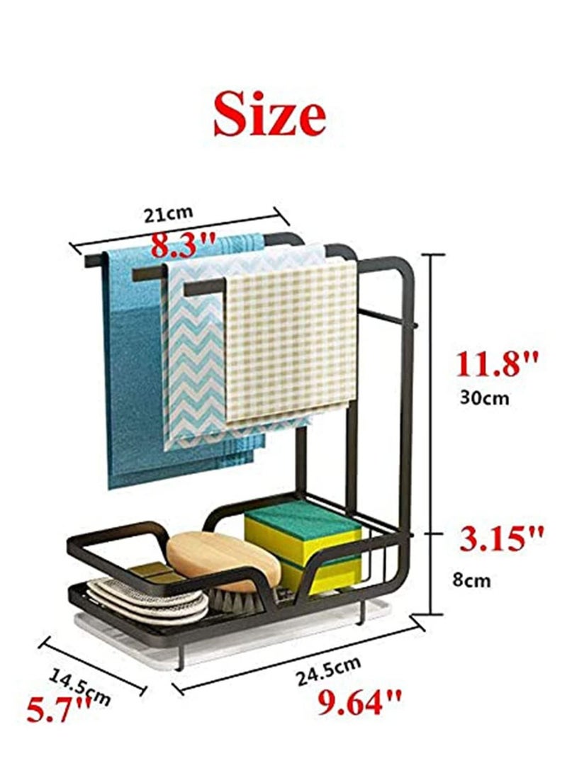 MIXDE Kitchen Sink Caddy Sponge Holder with Dishcloth Drying Rack,Kitchen Rag Stand Sponge Brush Soap Dish Dishcloth Rack Sink Storage Organizer for Kitchen Countertop - Image 2