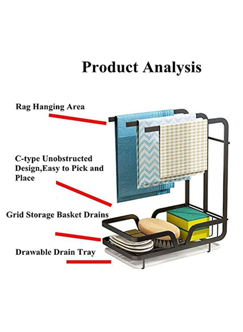MIXDE Kitchen Sink Caddy Sponge Holder with Dishcloth Drying Rack,Kitchen Rag Stand Sponge Brush Soap Dish Dishcloth Rack Sink Storage Organizer for Kitchen Countertop - Image 3