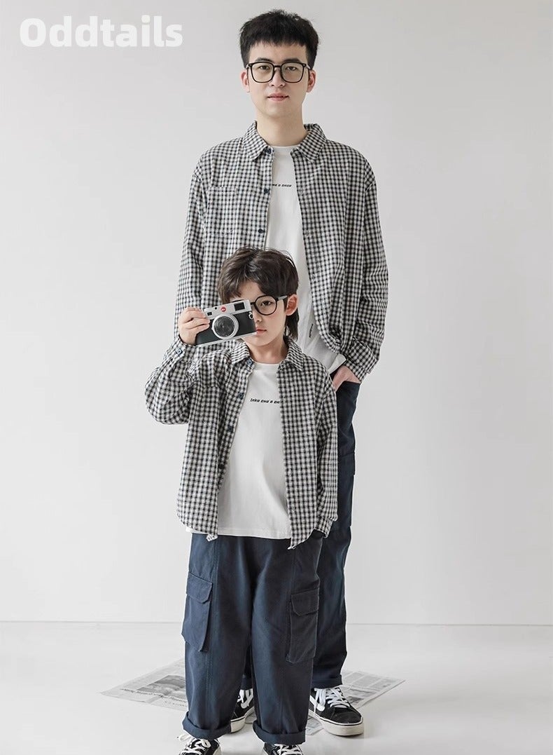 Oddtails New Plaid Long Sleeved Shirt For Parent-Child Wear  - Image 2