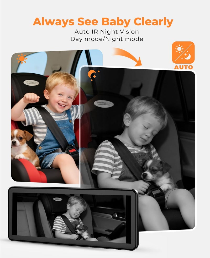 LUCKVIEW BM5PRO 7.2" 1080P HD Baby Car Camera for 2 Kids, Split Screen with IR Night Vision, Easy to Install & Adjust Brightness, Dual Car Camera Baby Monitor for Rear Seat Safety - Image 5