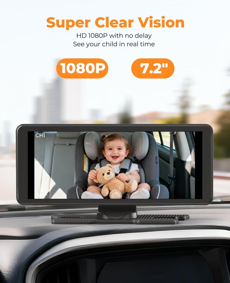 LUCKVIEW BM5PRO 7.2" 1080P HD Baby Car Camera for 2 Kids, Split Screen with IR Night Vision, Easy to Install & Adjust Brightness, Dual Car Camera Baby Monitor for Rear Seat Safety - Image 4