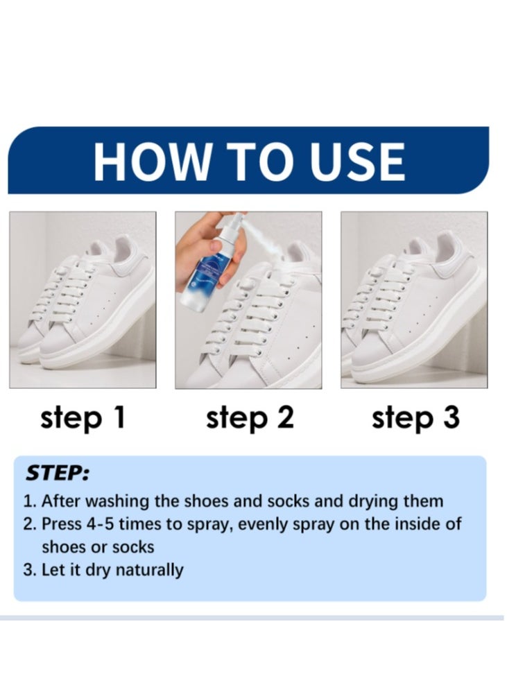 Shoe & Sock Antibacterial Deodorant Spray Foot Odor Eliminator Shoe Deodorizer,Muti-Purpose Foot Odor Control Odor Eaters for Shoes Sneakers Boots Sandals 60ML