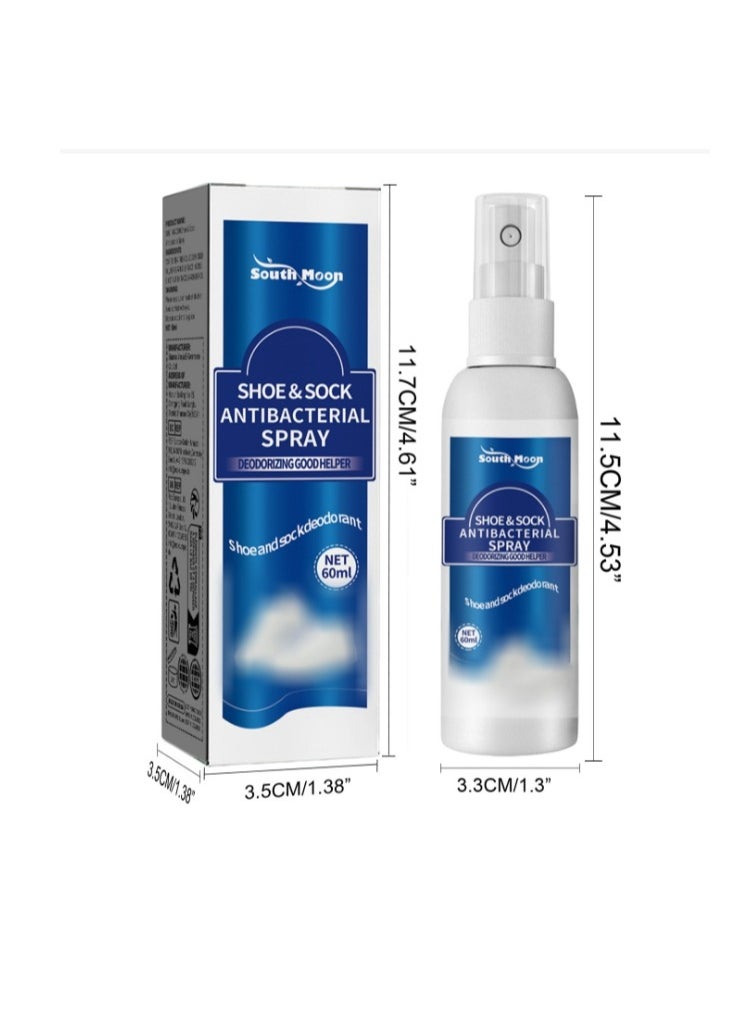 Shoe & Sock Antibacterial Deodorant Spray Foot Odor Eliminator Shoe Deodorizer,Muti-Purpose Foot Odor Control Odor Eaters for Shoes Sneakers Boots Sandals 60ML
