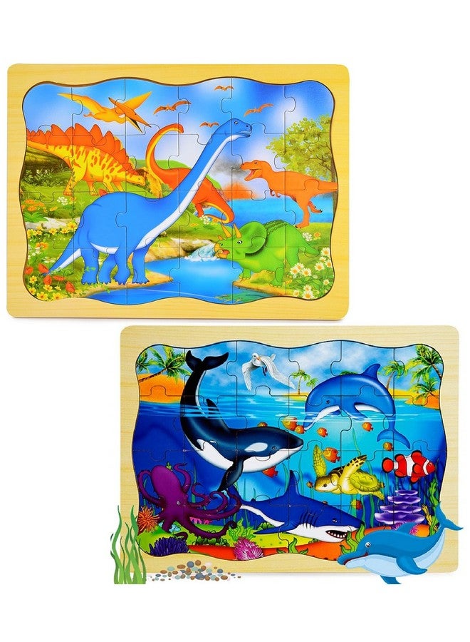 فنبلاست أحجية الصور المقطوعة الخشبية لتعلم الديناصورات والحياة البحرية للأطفال من فن بلاست كيدز، لعبة أحجيات الصور المقطوعة الخشبية بدون ورق للأطفال - 48 قطعة (متعددة الألوان) - Image 1