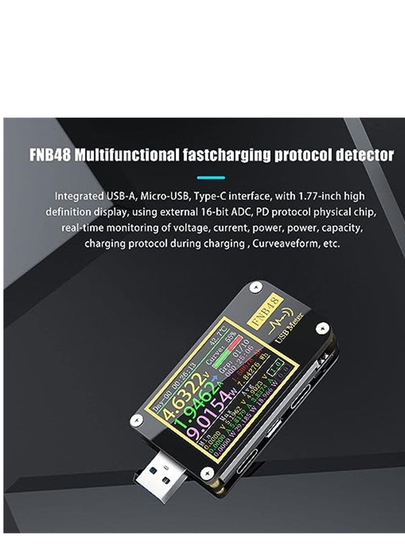 USB Voltage Meter Tester, FNB48 PD Trigger Voltmeter, USB 3.0 Voltage and Current Tester DC 4-24V 6.5A USB C Multimeter PPS Fast Charging Protocol Capacity Tester QC2.0 3.0