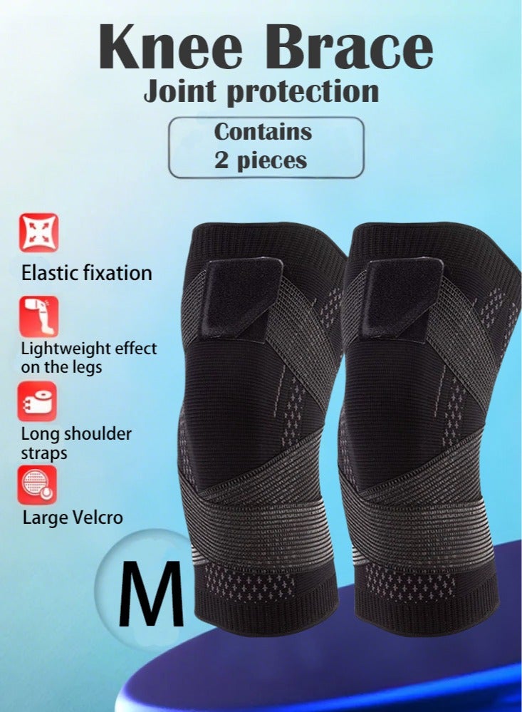 X spring 2-Piece Bandage Knee Brace, Best Adjustable Knee Brace for Unisex, Suitable for Running, Cycling, Basketball and Other Sports (Size M, Black) - Image 1