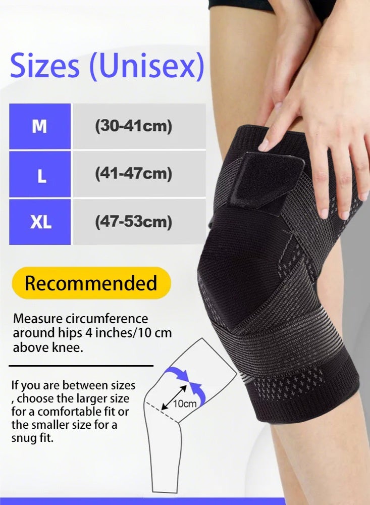 X spring 2-Piece Bandage Knee Brace, Best Adjustable Knee Brace for Unisex, Suitable for Running, Cycling, Basketball and Other Sports (Size M, Black) - Image 2
