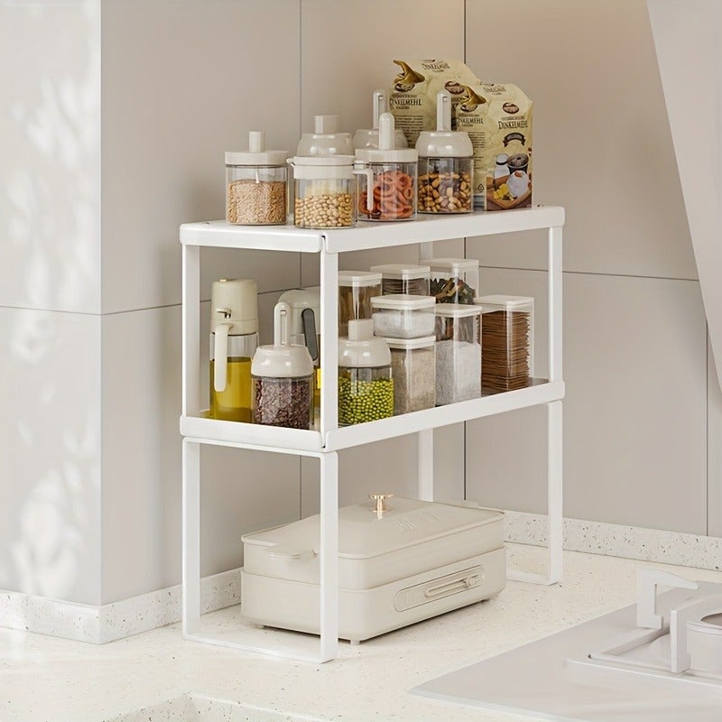 1pc Cabinet Organizer Shelves - Sturdy Stackable Space-Saving Carbon Steel Kitchen Counter Storage with Spice Rack, Tiered Shelf for Maximum Space Utilization - Image 5