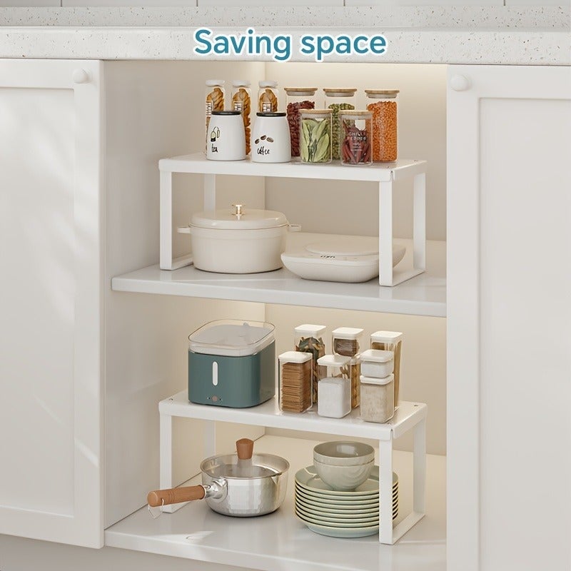 1pc Cabinet Organizer Shelves - Sturdy Stackable Space-Saving Carbon Steel Kitchen Counter Storage with Spice Rack, Tiered Shelf for Maximum Space Utilization - Image 3
