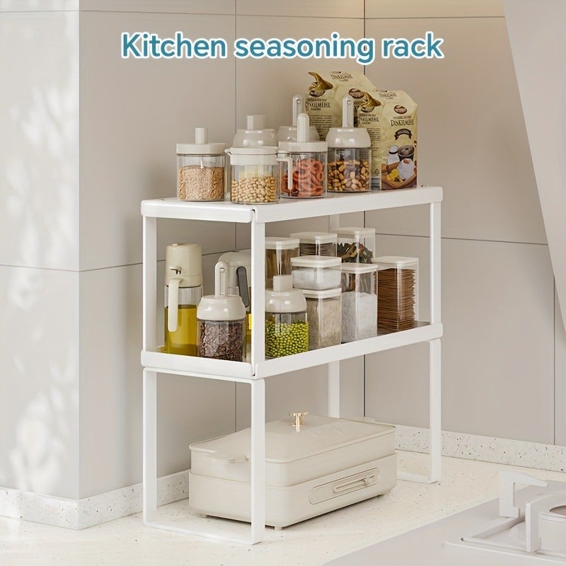 1pc Cabinet Organizer Shelves - Sturdy Stackable Space-Saving Carbon Steel Kitchen Counter Storage with Spice Rack, Tiered Shelf for Maximum Space Utilization - Image 4