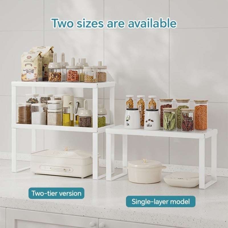 1pc Cabinet Organizer Shelves - Sturdy Stackable Space-Saving Carbon Steel Kitchen Counter Storage with Spice Rack, Tiered Shelf for Maximum Space Utilization - Image 2