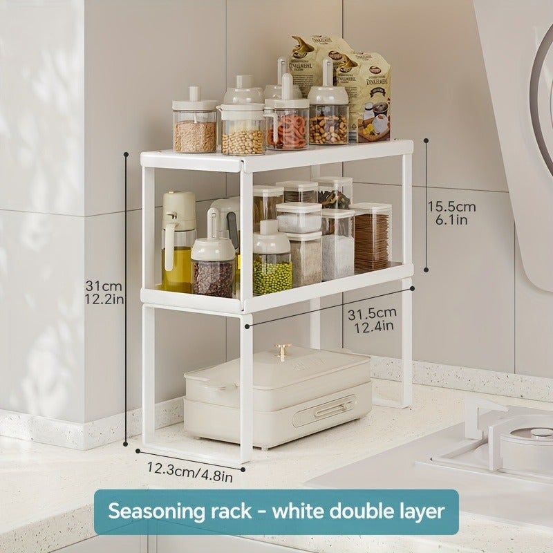 1pc Cabinet Organizer Shelves - Sturdy Stackable Space-Saving Carbon Steel Kitchen Counter Storage with Spice Rack, Tiered Shelf for Maximum Space Utilization - Image 1